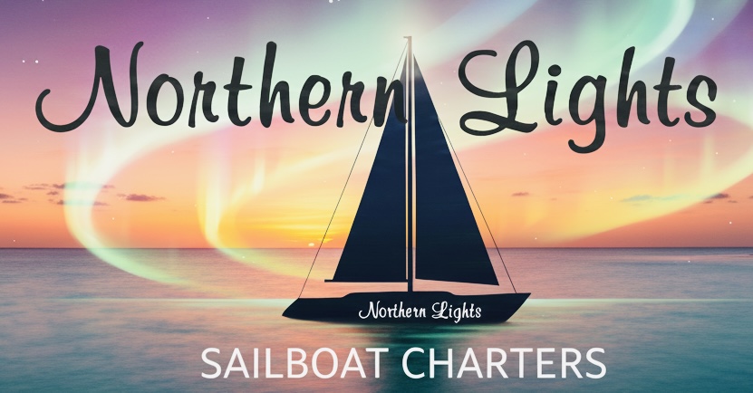 Northern Lights Sailboat Charters logo with aurora background